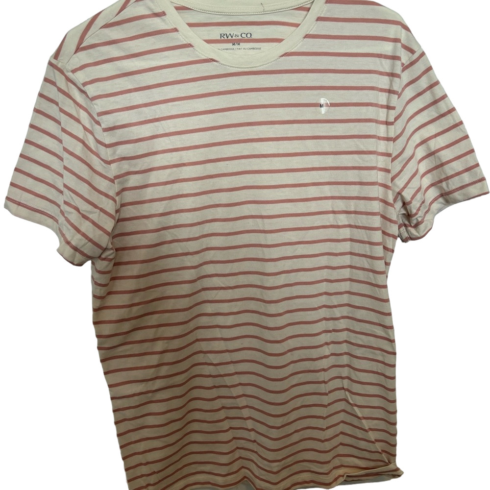 RW&CO. Cream and Dusty Rose Striped Crew Neck T-Shirt